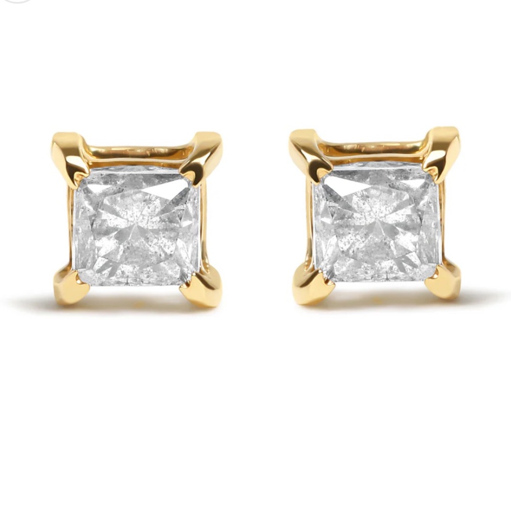 Haus of Brilliance Yellow Gold Princess Cut Diamond Solitaire Stud Earrings